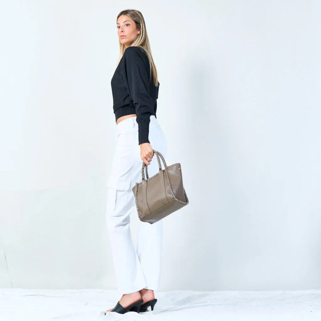 Stylish woven handle tote bag wholesale