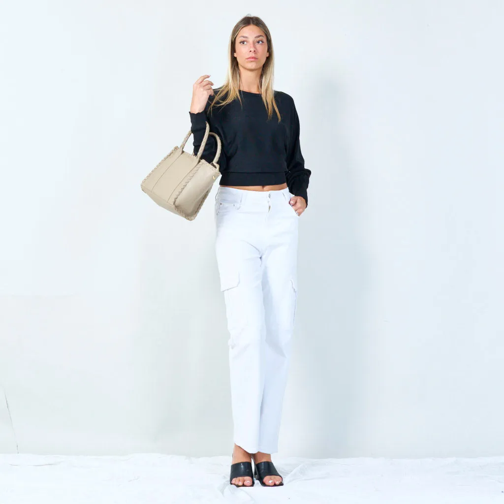 Stylish woven handle tote bag wholesale